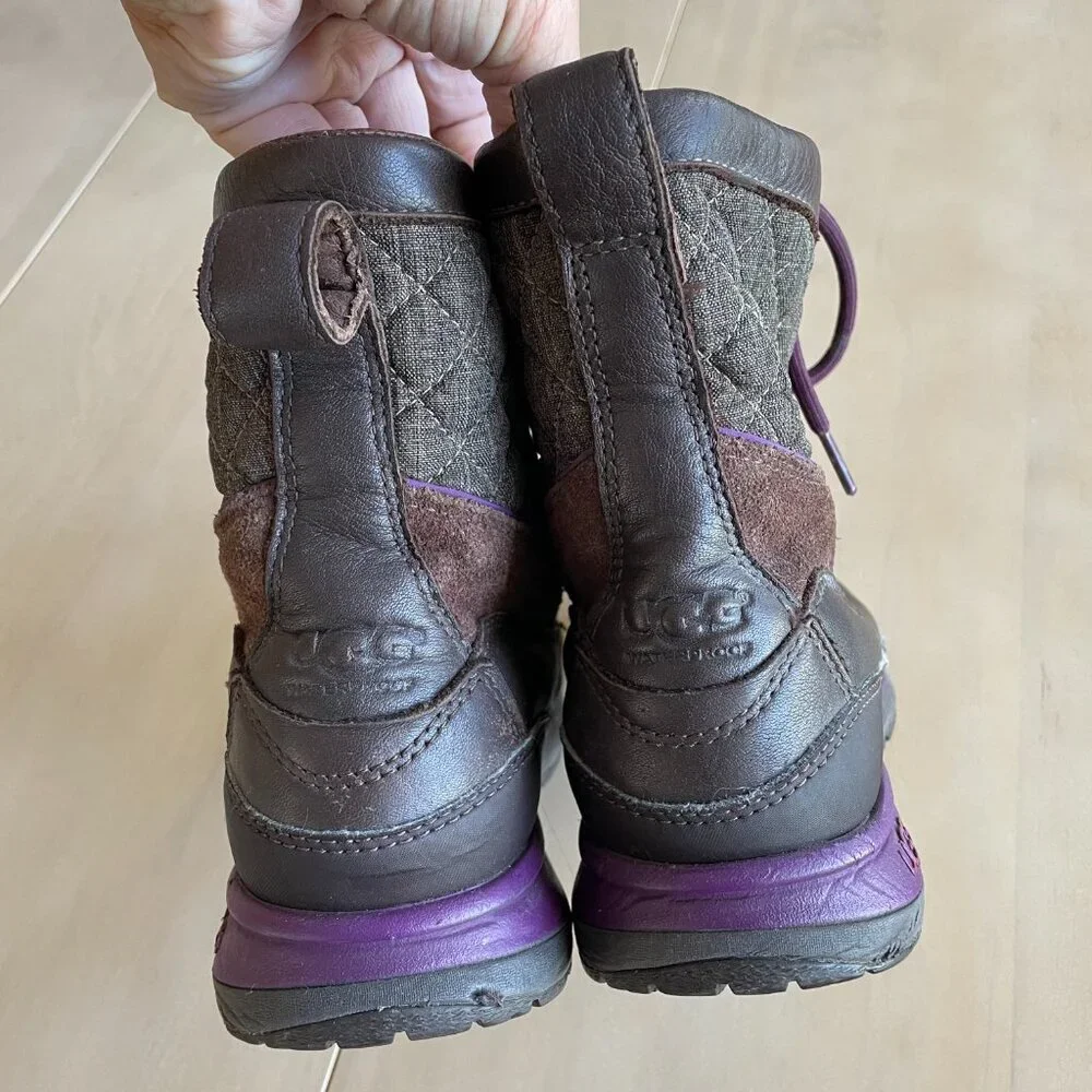 UGG Womens Brown Leather Quilted Thinsulate Insulated Winter Lace Up Boots, Sz 7
